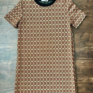 Zara Trafaluc Women’s Geometric Burnt Orange/Green Plaid Print Knit Dress Size M